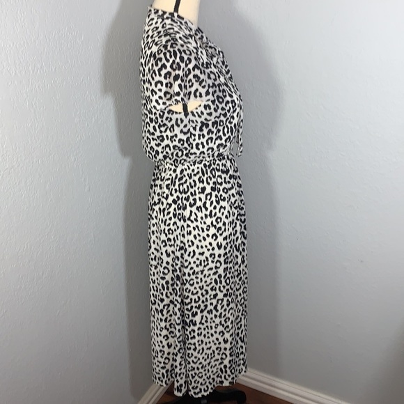 Express White Leopard Animal Print Midi Work Flutter Sleeve Dress size Small - Picture 3 of 16
